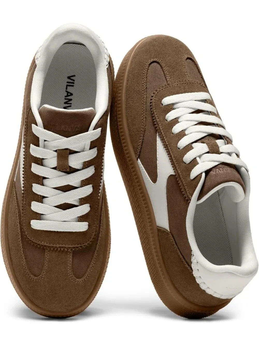 Women's Taupe Multi Suede Fashion Classic Retro Gum Sole Walking Trendy Sneakers